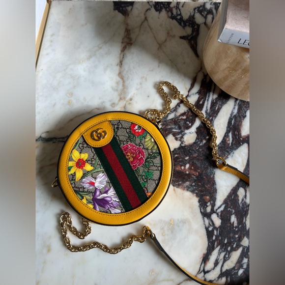 Gucci Handbags - Gucci Ophidia GG Yellow Flora Round Mini Shoulder Bag 100% Authentic